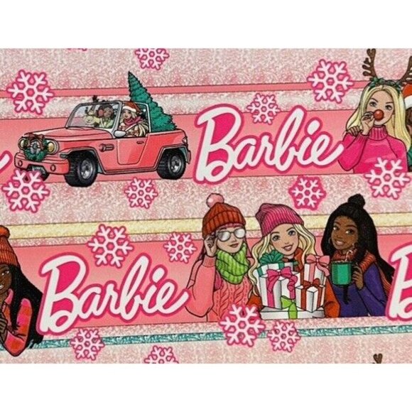 Christmas Holiday Winter Birthday Wrapping Paper Stripes Pink Car 100 sq ft - Picture 2 of 5